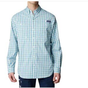 Men's Columbia PFG Super Bonehead Mint Green Plaid Checkerboard Size Large